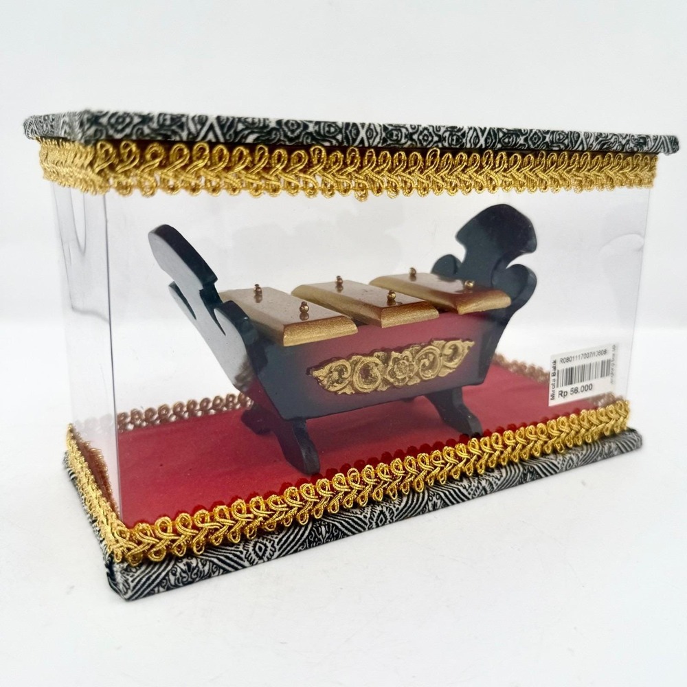 Vintage Indonesian Gamelan Xylophone Souvenir Batik Display Case Mini Instrument